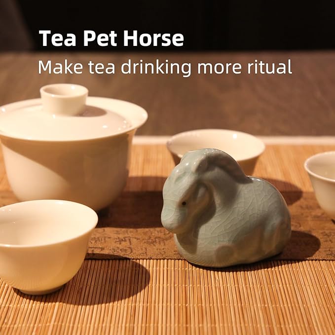 12 Chinese Zodiac Tea Pet, Unique Crackle Ru Porcelain, Traditional Chinese Cultural Tea Accessory, Asian Home & Office Decor, Gift for Tea Lovers & Anniversaries (Horse 1pc)
