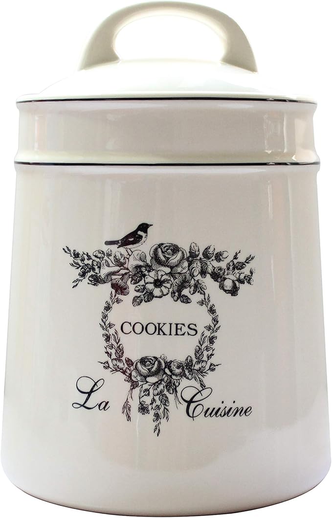 Vintage Ceramic Cookies Jars,Retro Bird and Flower Design,Large Kitchen Organization Storage Canister with Airtight Lid,Seal Canister for Food Storage,Store Cookies,Biscuits,Dessert etc,Beige