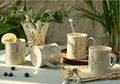 Artisanal Handcrafted Ceramic Mug with Sage Botanical Design - 10oz Off-White Stoneware Coffee Cup, Elegant Purple Sage Pattern, Dishwasher Safe, Comfort Grip Handle for Daily Use-4pack