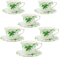 TATSUMI Country Roses 18 Peices Bone China Tea Cup And Saucer Set, English Vintage Tea Cups Of 6 For Women And Tea Party Sets(Green, 6 sets)