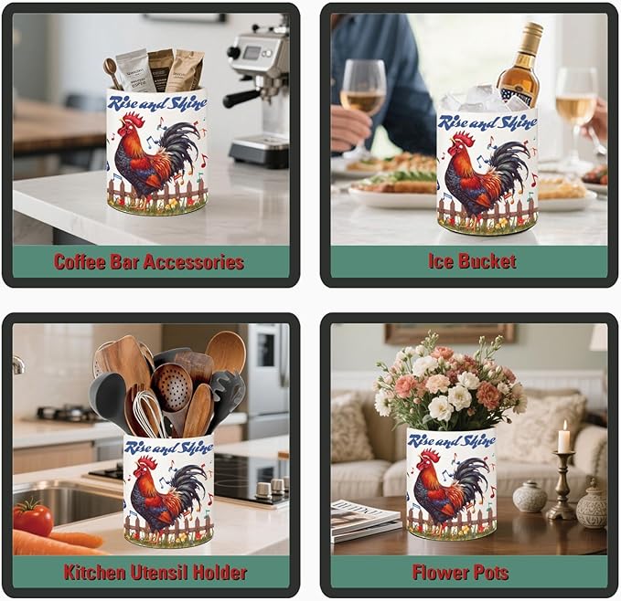 Rooster Kitchen Decor, 6.5inch Ceramic Utensil Holder with Rooster Design, Rustic-Style Indoor Kitchen Utensil Storage Rack, Ideal for Spoon Storage and Cooking Tools,Gift for Kitchen Organizers