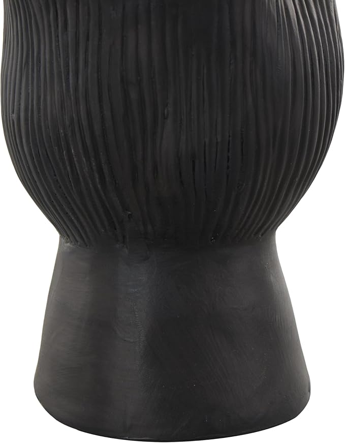 Deco 79 Ceramic Abstract Decorative Vase Floral Inspired Centerpiece Vase with Linear Grooves, Flower Vase for Home Decoration 9" x 8" x 8", Black