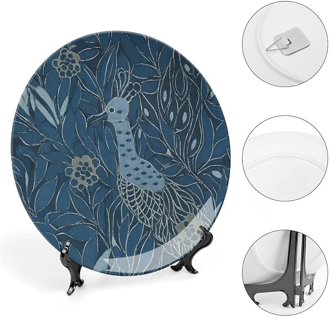 Plates Ceramic Blue Chinoiserie Bird Custom Decor for Display Home Festival Housewarming Gifts Ceramic Ornaments Dessert Plates Unique Art with Stand, Multi Sizes by Choosing, Gifts for Men Women