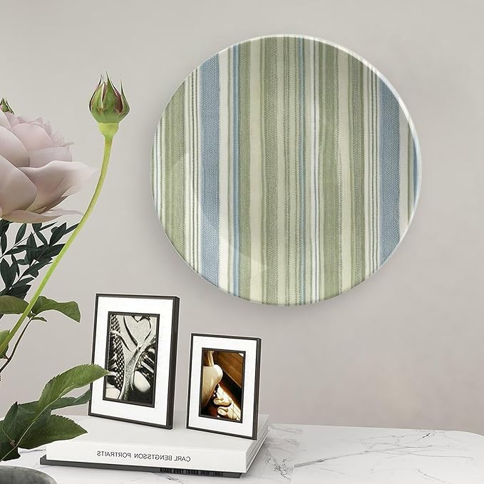 Christmas Plates Ceramic for Display Spring Sage Green Stripes Housewarming Gifts Art Decoration Supplies Wall Art Hanging Plate with Display Stand Personalized Gifts for Men Women, 6", 7", 8", 10"