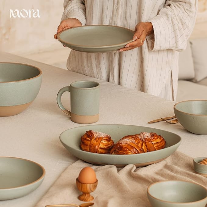 Mora Micro Ramekins Set of 4, 6oz Ceramic Pottery Baking Dishes - Microwave, Oven and Dishwasher Safe - Thyme