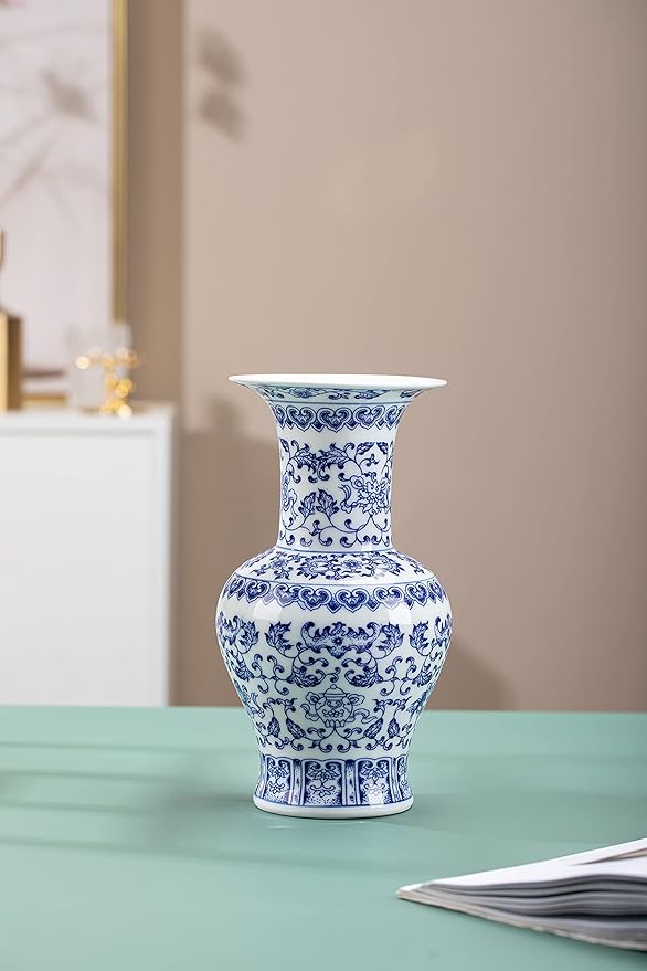 Blue and White Vase, Blue Vase, Chinoiserie Vase, Blue and White Ginger Jar Vase for Home Decor, Blue and White Porcelain Decor,10 "H