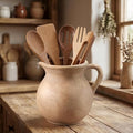 Rustic Kitchen Utensil Holder with Handle,7.48" H Ceramic Vintage Utensil Crock for Countertop, Farmhouse Kitchen Decoration Ceramic Pot for Spatulas Spoons Tongs(Classic,Antique Beige)