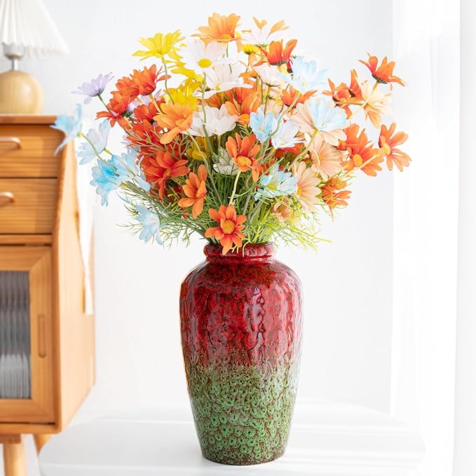 Unique Ceramic Flower Vase, Modern Home Decor for Living Room, Tables, Shelves & Enterways,11Inch Tall Red Green Vase Gift for Housewarming, Wedding, Birthday