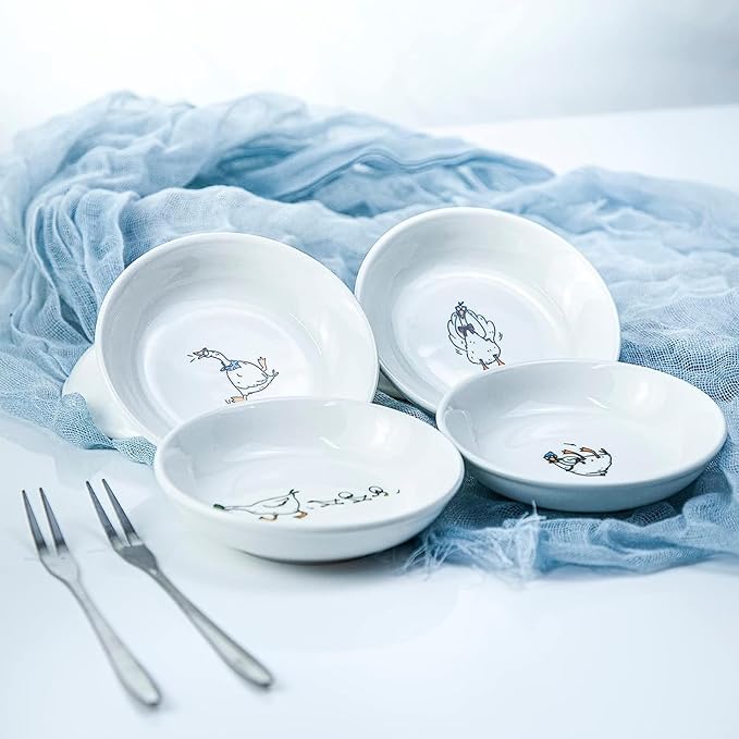SOCOSY Super Cute Cartoon Animal Pattern Ceramic Sauce/Seasoning/Sushi Soy Dipping Bowl/Appetizer Plates/ Serving Dish Set (6)-Goose
