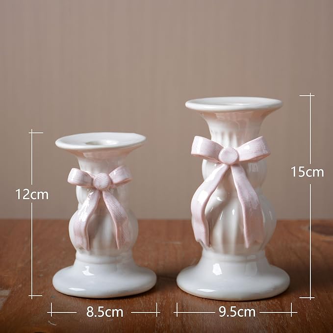 SEINHIJO 2pcs Ceramic Taper Candle Holder - Decorative Tall Candle Stand Candlestick Holder for Wedding Dining Table Party Decoration 5.9inch