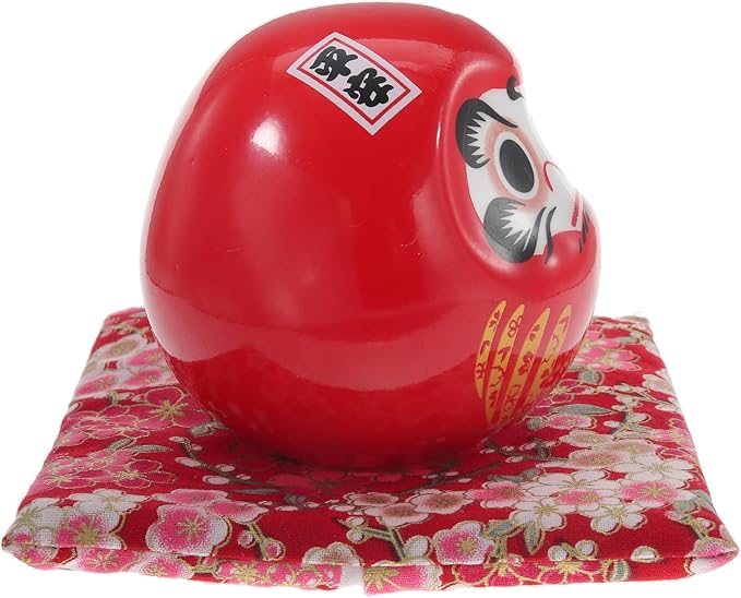 Cabilock Ceramic Tumbler Figurine Japanese Lucky Ornament Red Desktop Decoration Feng Shui Home Accent for Prosperity and Blessing Random Style