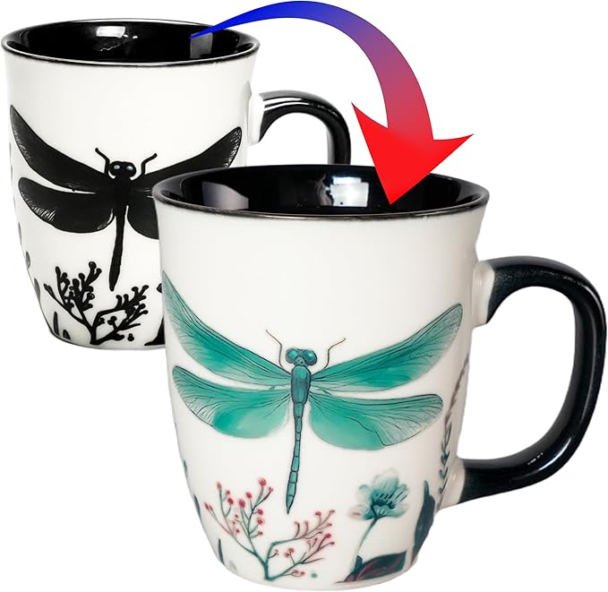 16 oz Dragonfly Mug - Color Changing Ceramic Coffee Cup - Ideal Gift for Women Dragonfly Gifts for Women