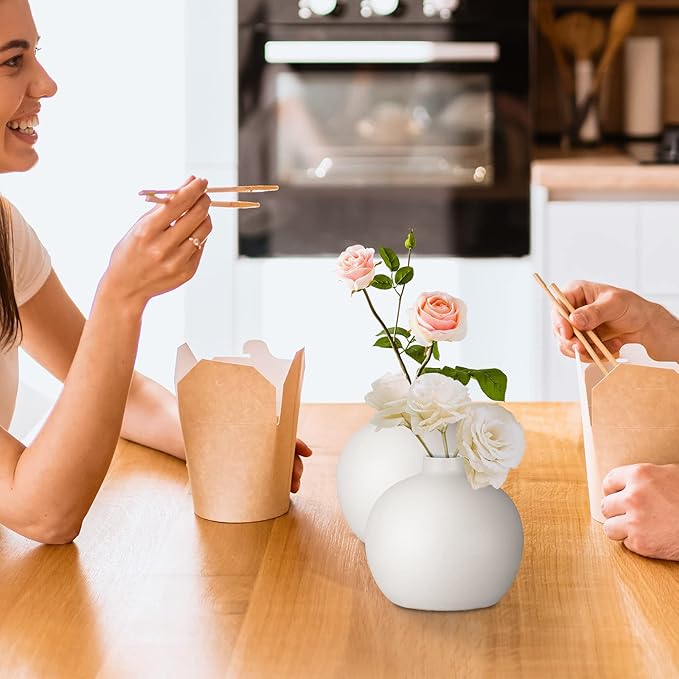 Ceramic Vase Small White Vase- Flower Vases for Home Decor, Dry Flower Vases for Modern Farmhouse, Living Room Decoration, Table Décor, Bookshelf, Mantle, Entryway (White)