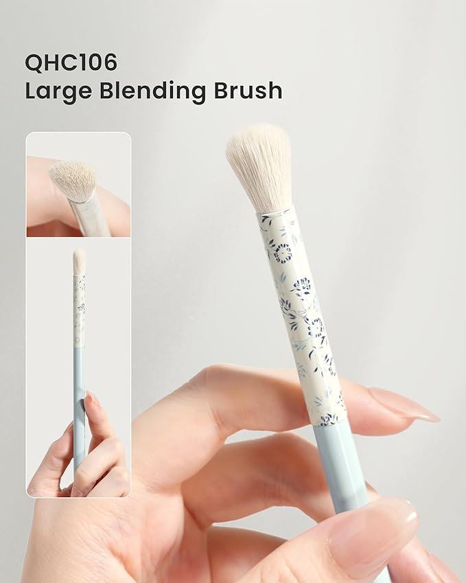 Indigo Artisan Series Eyeshadow Blending Brush - Nylon Bristles for Seamless Crease Work, Porcelain-Patterned Ferrule & Ergonomic Lacquered Handle (QHC 106)