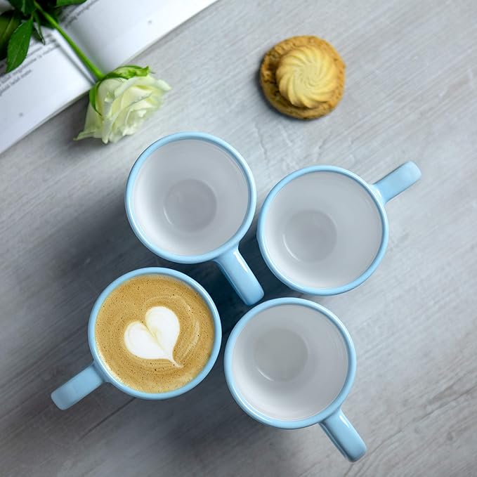 City to Cottage Ceramic Cappuccino Mug with Large Handle, 10oz Coffee Mug for Latte Hot Chocholate Tea, Daily Morning Dring at Home Office Work, Christmas Housewarming Gift, Sky Baby Blue Polka Dot