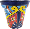 Cactus Canyon Ceramics Talavera Planter, Hand-Painted Mexican Traditional Ceramic Pot with Drainage Hole, Indoor Outdoor Rustic Botanical Terracotta, 7 Inch, Dark Blue Multicolor