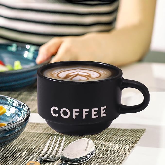 ASTRUE Espresso Cups Set of 4, 4 oz Matte Black Ceramic Demitasse Cups with Large Handles, Pro-Grade Porcelain Coffee Mugs, Dishwasher & Microwave Safe for Home, Office, Cafe