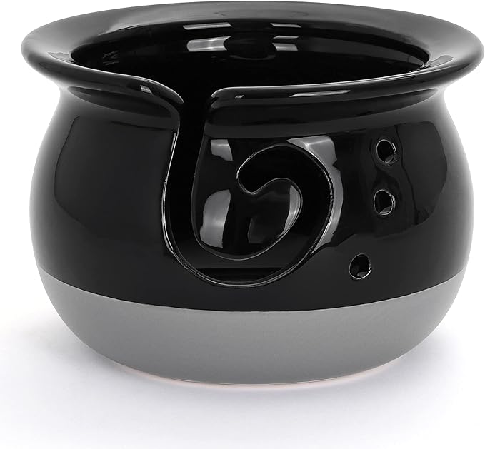 Milltown Merchants Black Ceramic Yarn Bowl - Knitting Accessories - Artisan Ball Holder for Knitting, Crochet, and Storage