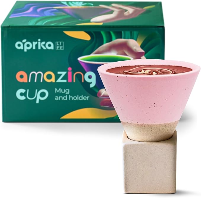 aprikalife Japanese Pottery Coffee Mug with Base 200ml - Ceramic Handmade Triangle Cone Funnel Shaped Retro Tea Cup - Dishwasher & Microwave Safe Coffee Cup for Tea, Cocoa, Espresso & Latte