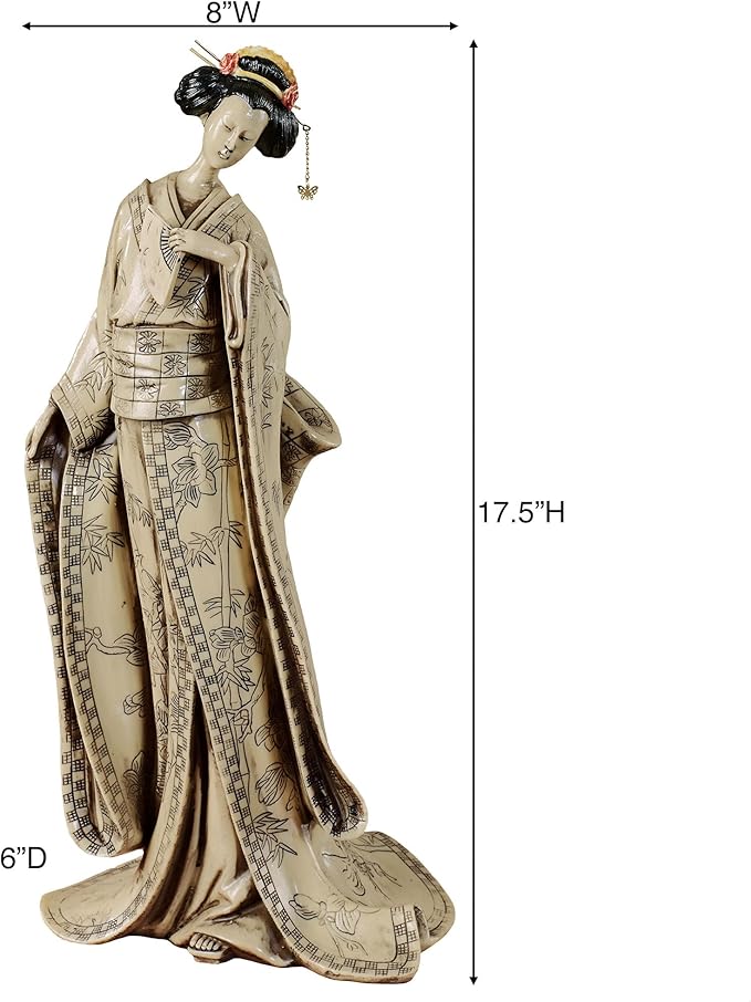 Touch of Class Miyoko Beauty Geisha Table Sculpture - Resin - Beige, Black, Red - Japanese Lady for Bedroom, Living Room, Dining Room, Bookshelf, Mantel, Office, Entryway, Foyer