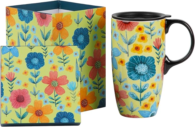 Topadorn 17oz Ceramic Travel Mug with Lid & Handle, Porcelain Coffee Cup with Gift Box, Dishwasher & Microwave Safe, for Latte,Tea, Cocoa, Milk, Home & Office
