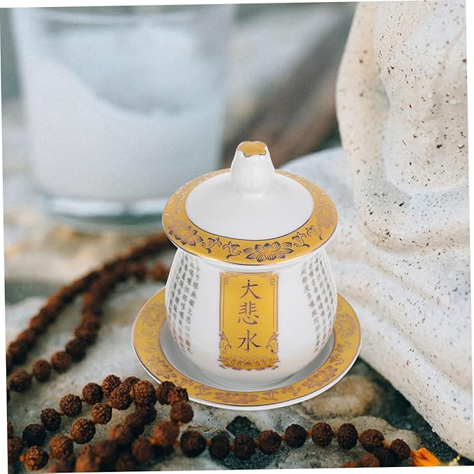 ABOOFAN Ceramic Offering Cup for Rituals Elegant Mug Decorative Chalice for Temple Ceremonies Engraved for East Asian Cultural Practices