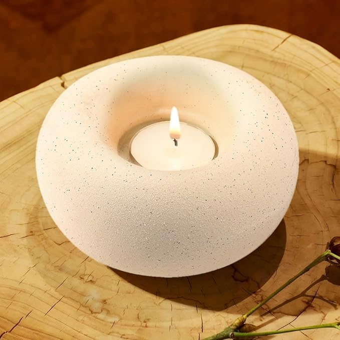 Tea Light Candle Holders, Tealight Candle Holder, Larger Ceramic Boho Votive Candleholders in Beige, Farmhouse Rustic Home Table Centerpiece Decor for Wedding, Living Room, Christmas, Parties