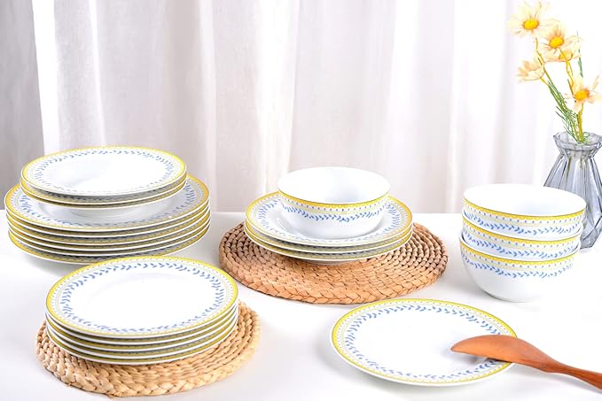 Braque Ceramic Dessert Plates Set of 6, 6-inch Dish Set - Dessert, Salad, Appetizer, Small Dinner Serving Plate-Microwave, Oven & Dishwasher Safe, Scratch Resistant-Kitchen Porcelain Dish-Olive Vine