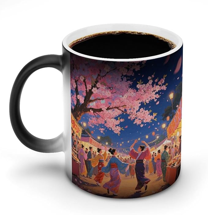 Asian Cherry Blossom Mug Heat Sensitive Color Changing Cups 11 Oz Ceramic Discoloration Mugs Funny Camper Mugs Creative Magic Mug Modern Coffee Cup Novelty Water Cup for Men Women