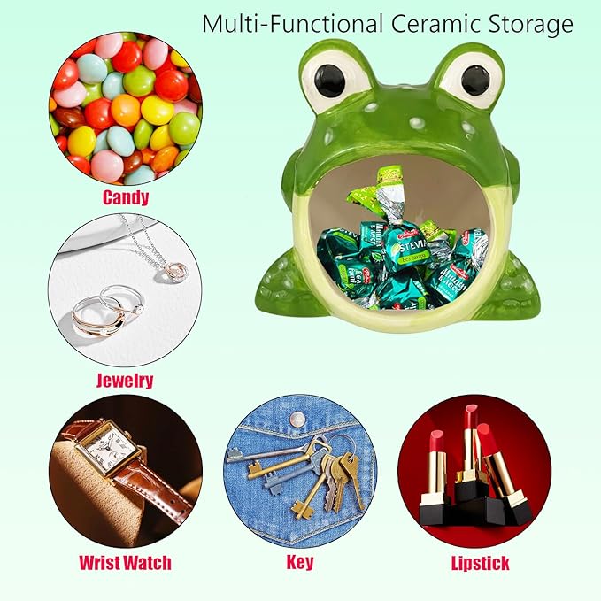 1 Pcs Cute Frog Candy Servers Bowl,Halloween Trick Or Treat Bowl,Fun Candy Dish,Candy Dish for Office Desk Frog Cookie Jar Frog Shape Jewelry Dish Tray for Home Kitchen Office Table