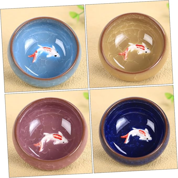 Mikinona 6pcs Ceramic Fish Teaware Set Handmade Tea Cup Set Vintage Chinese Design Asian Tea Cup