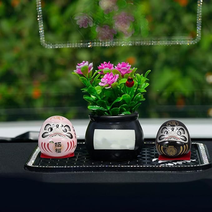 5pcs Japanese Ceramic Lucky Dolls Miniature Figurines Small Dashboard Statues for Car and Home Decoration 4.7cm Sculptures Asian Collectible Ornaments