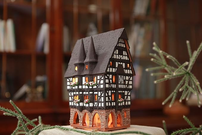 Ceramic Village Houses Collection - Collectible Handmade Miniature of Town Hall in Alsfeld Tiny House German - Tea Light Candle Holder B210N*
