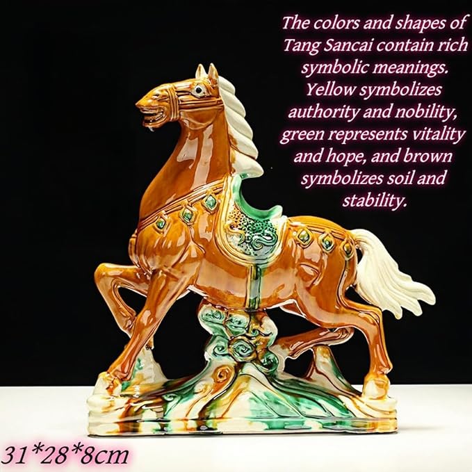 Statue Crafts Ceramic Horse Sculpture Home Office Living Room Ornaments High-End Feng Shui Decorations Asian Art Green Trumpet
