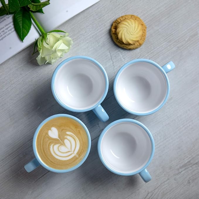 City to Cottage Handmade Light Sky Blue and White Polka Dot Ceramic 8.4oz/250ml | Cappuccino, Coffee, Tea Cup and Saucer, Unique Designer Pottery Gift for Tea Lovers