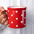 City to Cottage Handmade Red and White Polka Dot Ceramic Extra Large 17.5oz/500ml | Hot Chocolate, Coffee, Tea Mug, Cup with Handle Unique Designer Pottery Gift for Tea Lovers