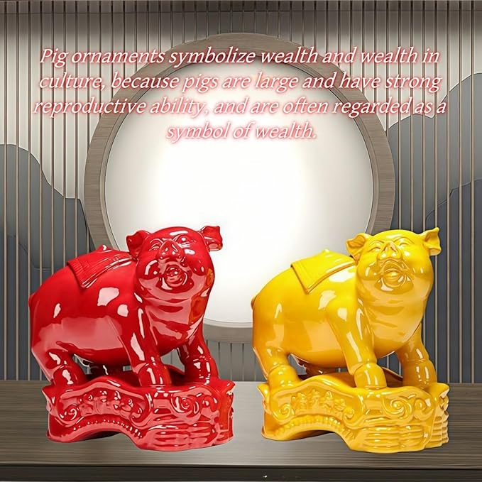 Sculptures/Statues Ceramic Sculpture Cute Golden Pig Home Living Room Tv Cabinet Decoration Ornament Yellow Standing
