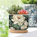 Egg Green and White Floral Small Pot for Flowers Set of 3 White Chinoiserie Flower Ceramics Pots for Plants with Drainage Bamboo Trays Chinoiserie Cactus Planter