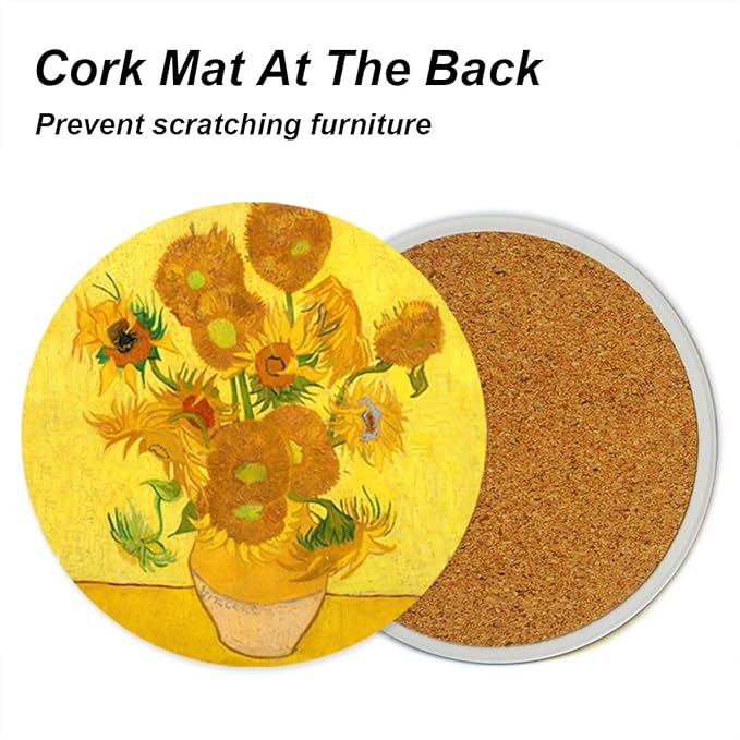Coasters for Drinks Ceramic Van Gogh Art Coasters Set - Use 6 Famous Van Gogh Paintings, Unique Housewarming Gifts for New Home Decorative by WOWDING