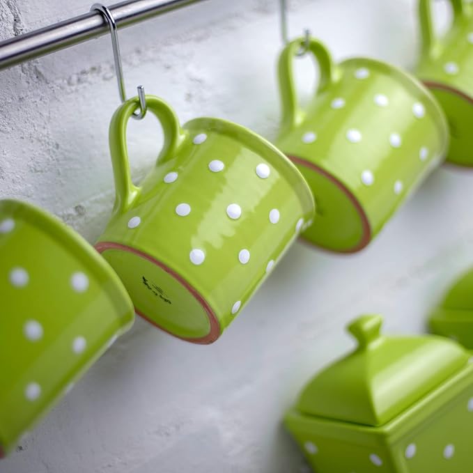 City to Cottage Handmade Lime Green and White Polka Dot Ceramic Extra Large 17.5oz/500ml | Hot Chocolate, Coffee, Tea Mug, Cup with Handle Unique Designer Pottery Gift for Tea Lovers