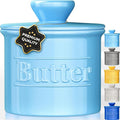 Premium Butter Crock with Lid - Original Design French Butter Dish - Beautiful Ceramic Butter Keeper for Counter with Water Line - Perfect to Keep Butter Soft and Spreadable - Light Blue