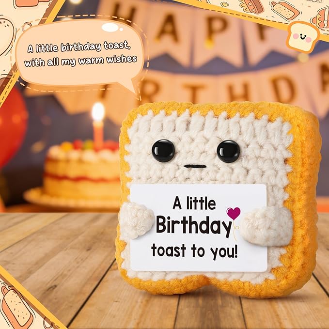 A little Birthday Toast to you - Funny Happy Birthday Gifts for Women, Men, Mom, Dad, Friend, Best Gifts for Her Ideas - Unique Crochet Toast Gift Card - Cute Easter Basket Stuffers for Daughter, Son