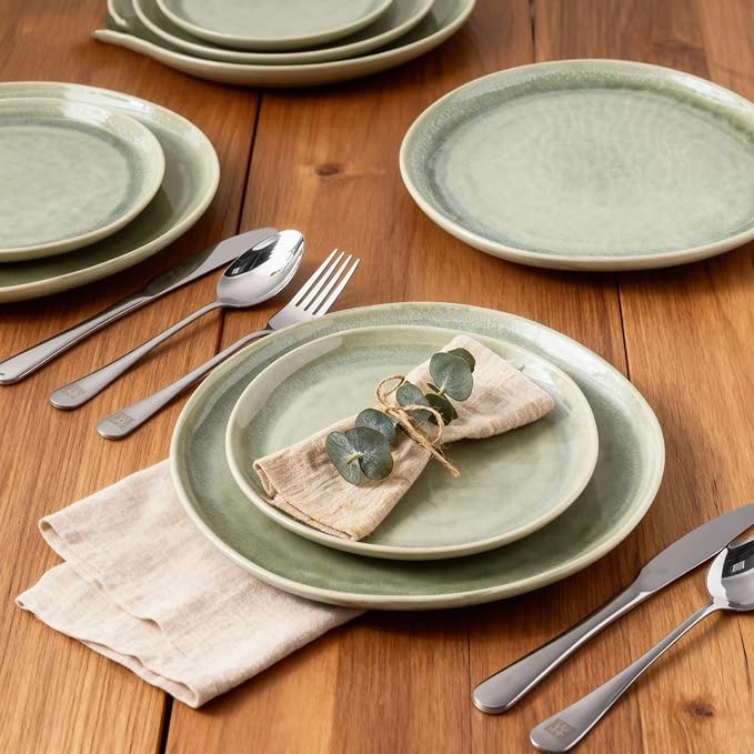 AmorArc Ceramic Dinnerware Sets,Handmade Reactive Glaze Stoneware Plates and Bowls Sets,Highly Scratch Resistant | Dishwasher & Microwave Safe Dishes Set,Service for 4 (12pc)