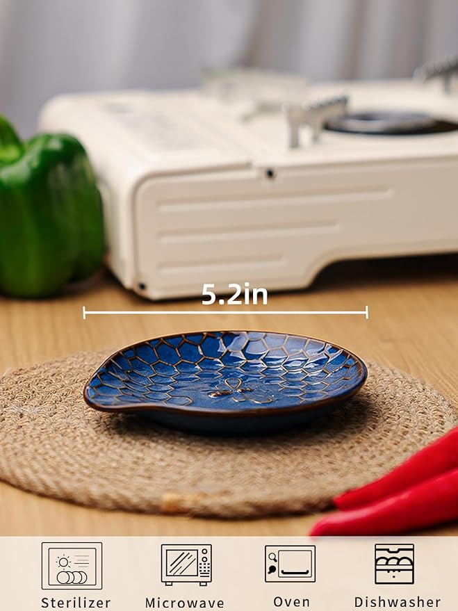 GDCZ Ceramic Dessert Plates, 5.2 Inch Mini Dinner Plates, Dinner Dishes for Cake, Waffle, Snacks Side, Microwave, Oven and Dishwasher Safe, Set of 2 (Blue)