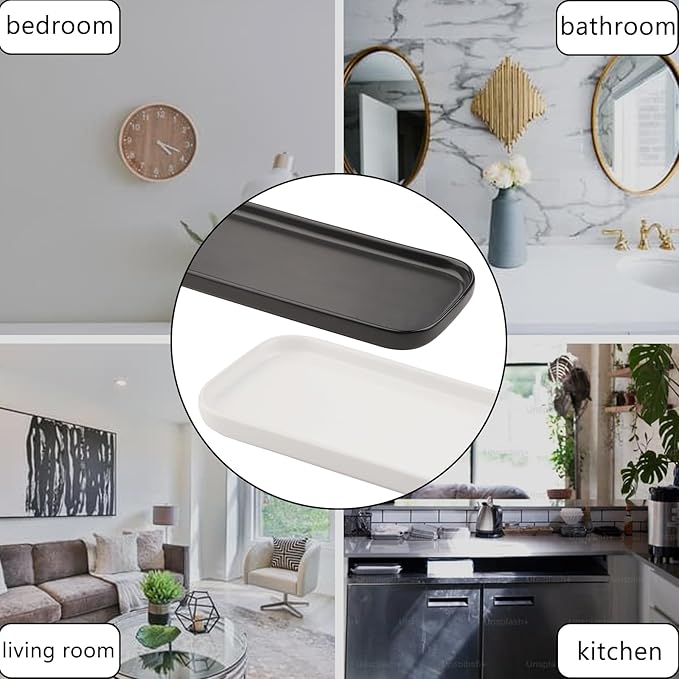 VanEnjoy Ceramic Tray for Kitchen Counter, Black Vanity Tray for Bathroom Counter, Long Narrow Tray for Soap Bottles