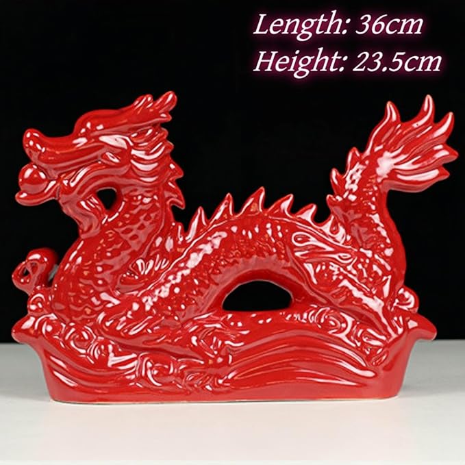 Sculpture Collectibles Ceramic Zodiac Dragon Sculpture Asian Feng Shui Ornaments Symbolize Power and Nobility Red