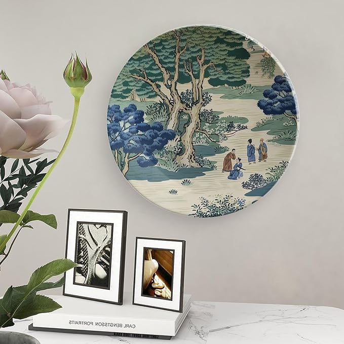 Asian Scenic Dynasty Blue And Green Decorative Plate for Display Farmhouse Housewarming Gifts Supplies Wedding Wall Holiday Party Decorations Custom Gifts for Men Women Christmas, 6", 7", 9", 10"