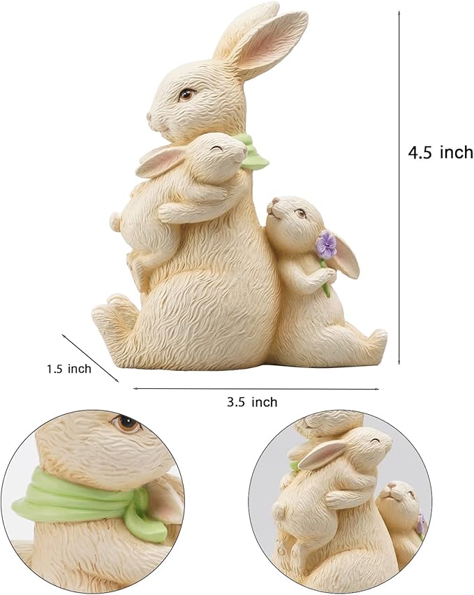 Newman House Studio Easter Decorations Family Bunny Figurines Spring-Decor - Resin Sitting Bunny Mom with Kids Tabletop Decorations for Home Farmhouse 3.5 * 1.5 * 4.5 inch