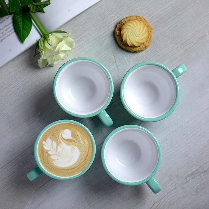 City to Cottage Handmade Teal Blue and White Polka Dot Ceramic 8.4oz/250ml | Cappuccino, Coffee, Tea Cup and Saucer, Unique Designer Pottery Gift for Tea Lovers
