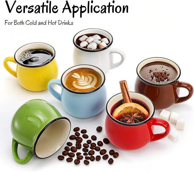 5 Oz 6 Pcs Cute Coffee Mugs, Mini Ceramic Espresso Cups, Small Demitasse Mugs with Handle for Home Kitchen Coffee Bar, Ideal Birthday Holiday Gift for Microwave & Dishwasher Safe